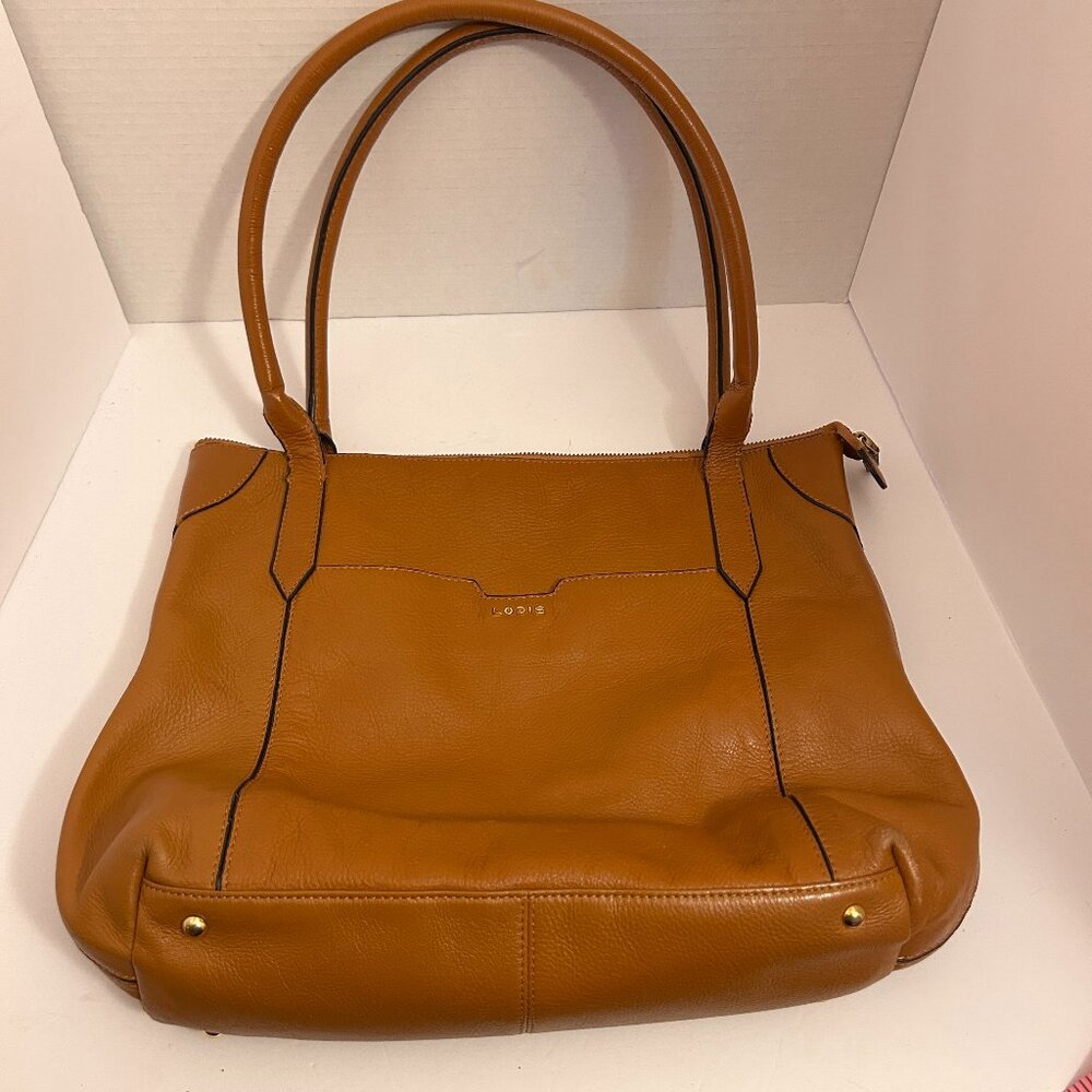 Lodis Genuine Leather Travel Tote – Cognac Brown Shoulder Bag w/Luggage Sleeve